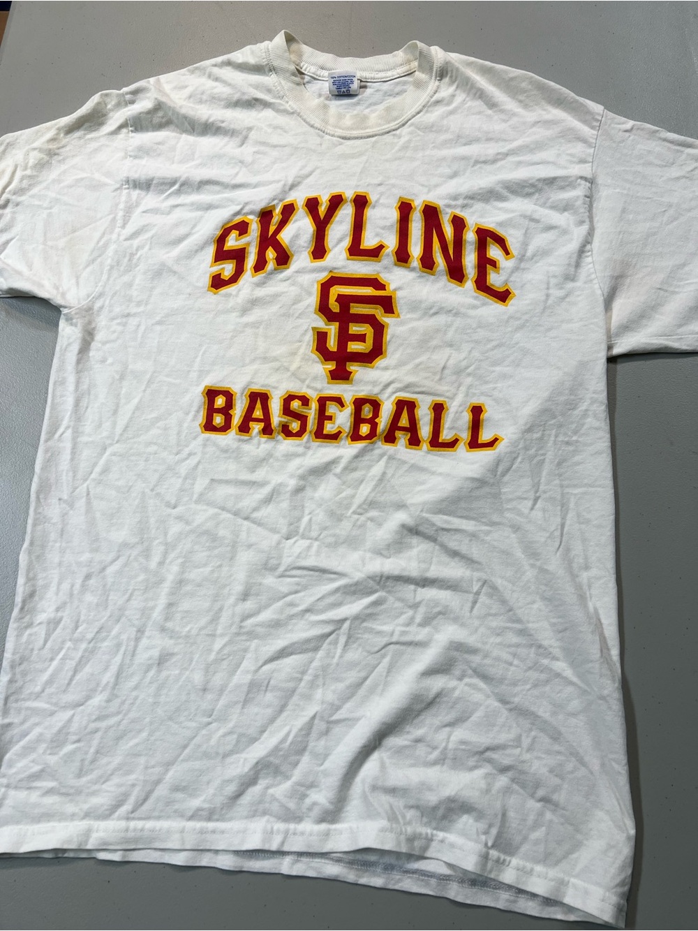Skyline Baseball Graphic T Shirt White Russell Athletic Size L Distressed